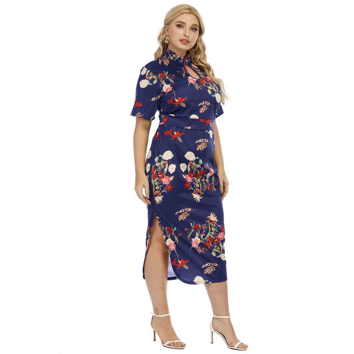 Midi dress for ladies with floral print and elegant keyhole neckline Lune London