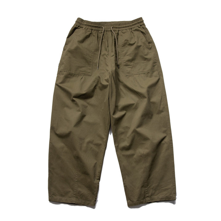 Men's Wide Relaxed Cargo Pants with Elastic Drawstring Waistband and Patch Pockets Amarae