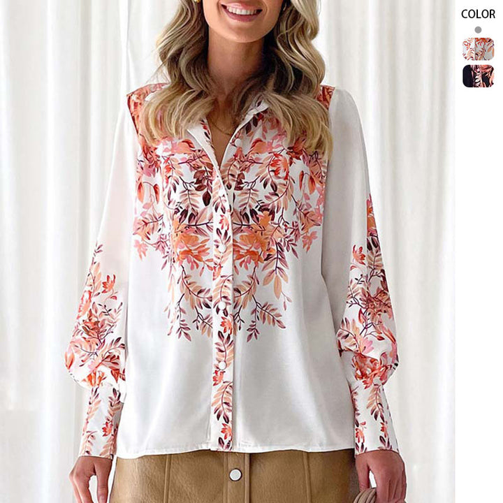 Long sleeve blouse for women with floral pattern and elastic sleeve cuffs Chic & Stil