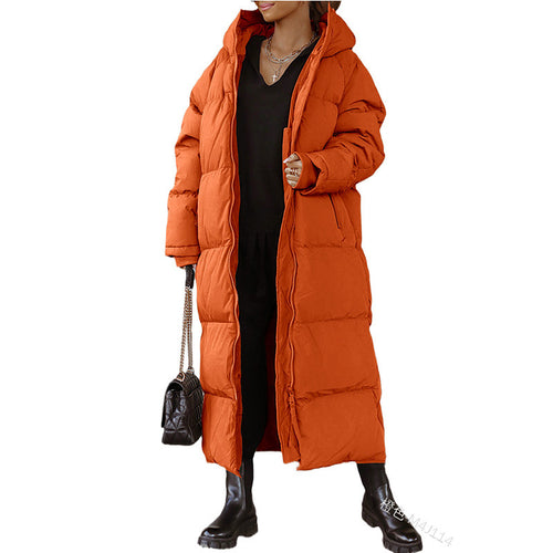 Ladies Long Sleeve Quilted Coat with Hood and Fitted Cut Amarae