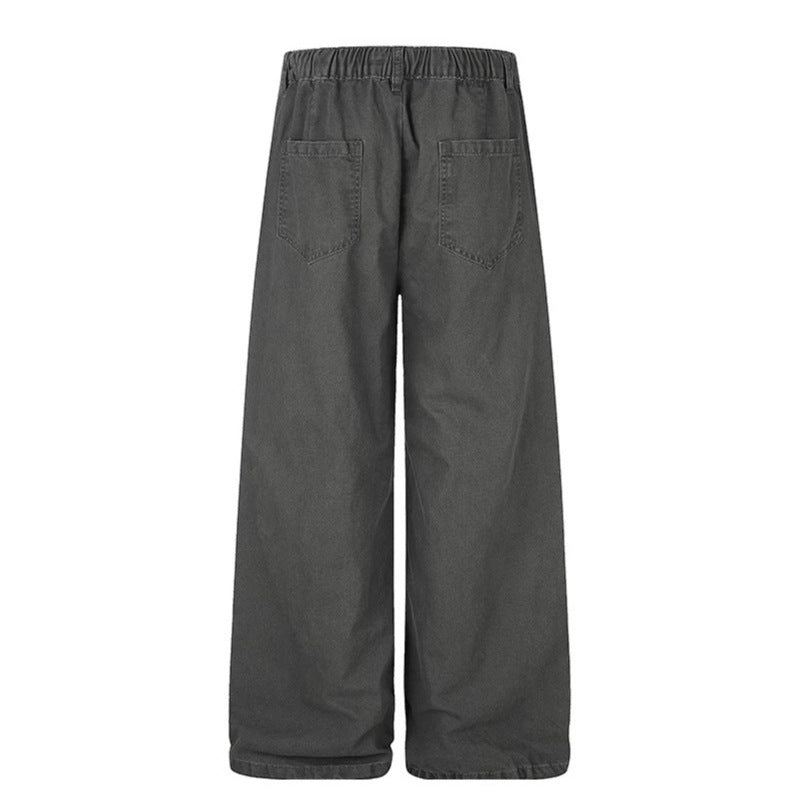 Women's Wide Canvas Cargo Palazzo Pants with Elastic Comfort Waistband and Adjustable Hem