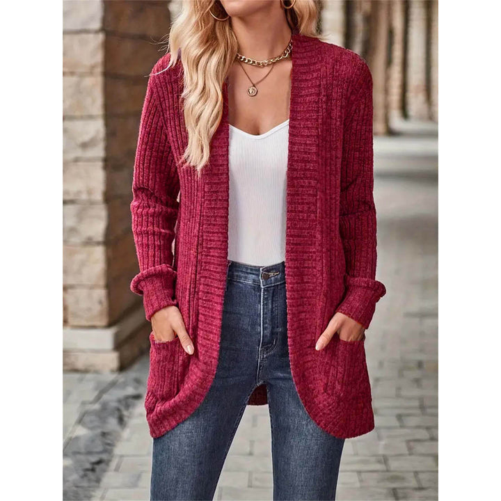 Open knit jacket for ladies with textured surface and practical pockets Lune London
