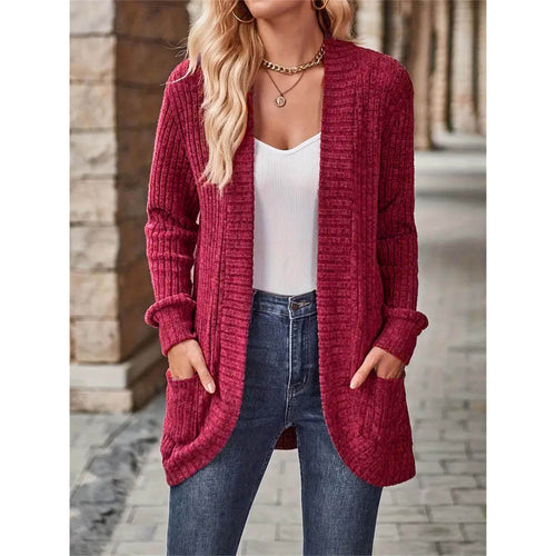 Open knit jacket for ladies with textured surface and practical pockets Amarae