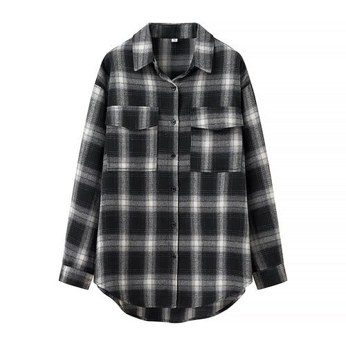 Chemise en flanelle pour femmes avec motif à carreaux et poches poitrine Chic & Stil