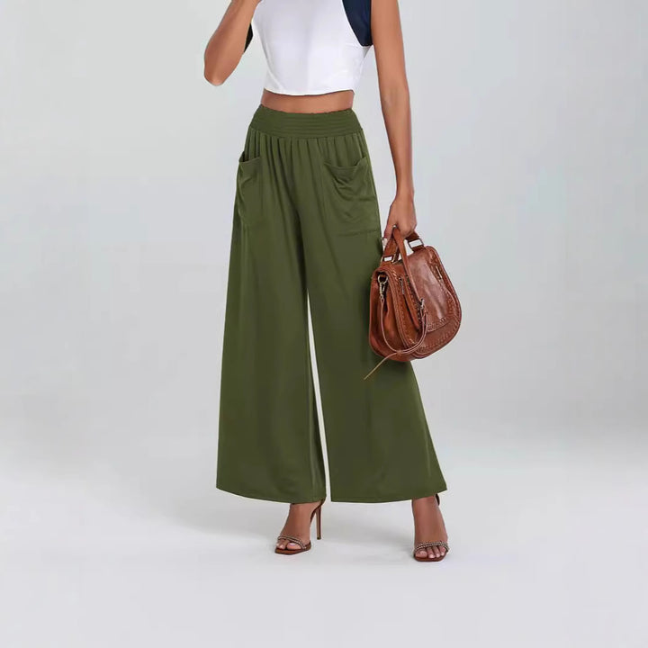 Wide palazzo pants for women with elastic waistband and practical pockets Lune London