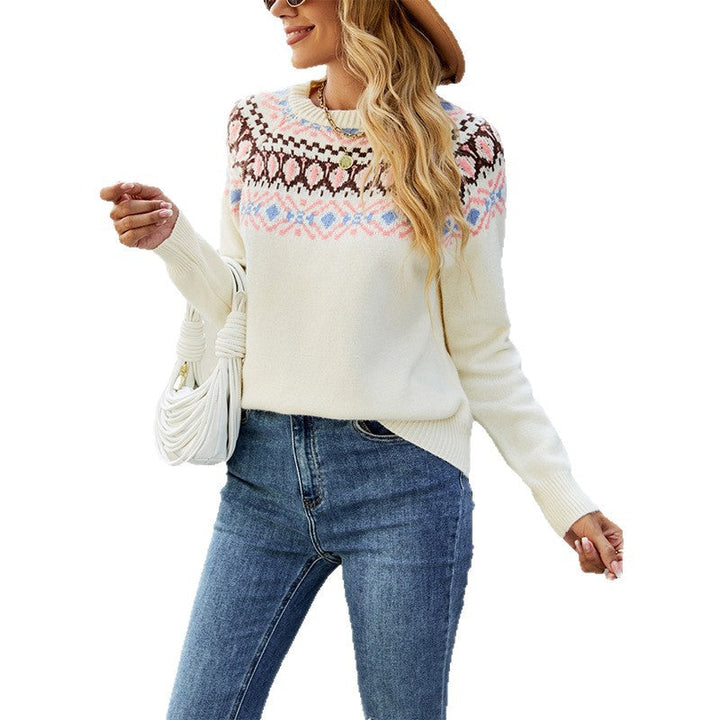 Women's Nordic Pattern Pullover with Round Neck and Casual Cut Chic Und Stil
