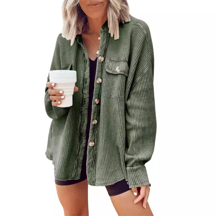 Ladies oversized waffle structure shirt jacket Amarae
