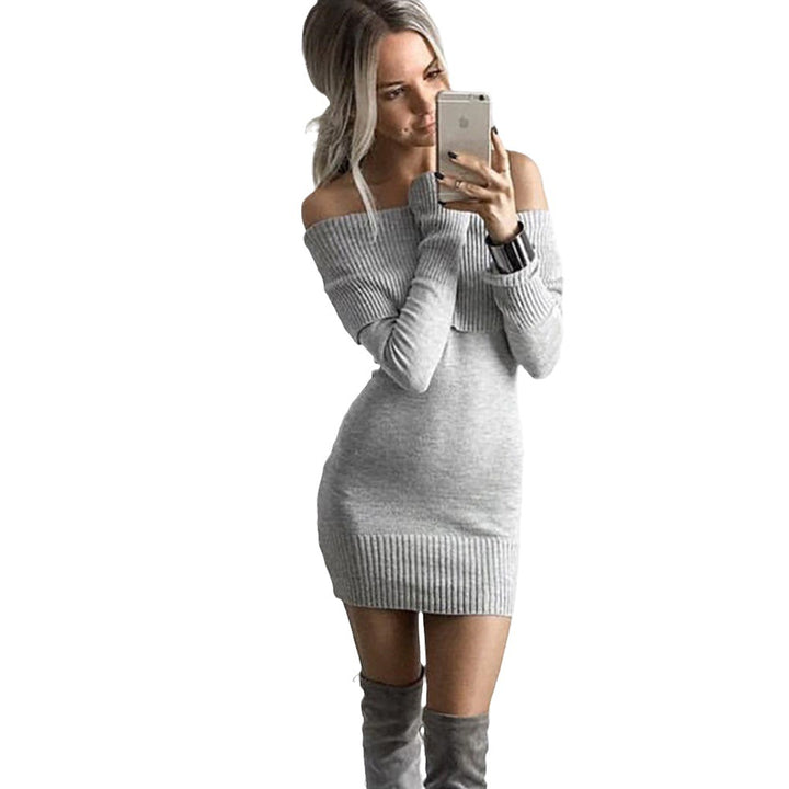 Off-shoulder knitted dress with ribbed structure Lune London
