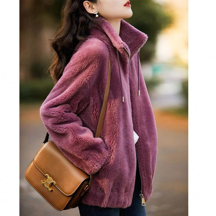 Women's plush jacket with high collar and side zipper Chic & Stil