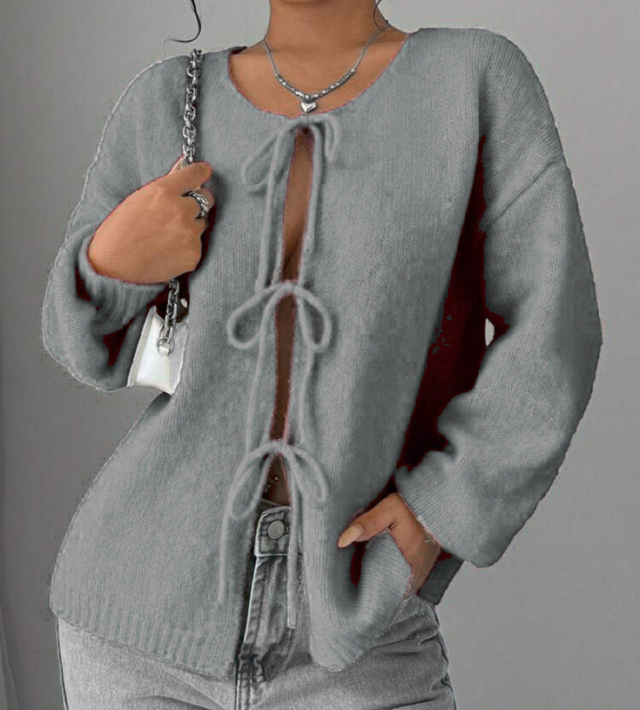 Oversized knit sweater for women with decorative lace detail Lune London
