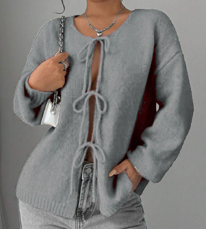 Oversized knit sweater for women with decorative lace detail Lune London