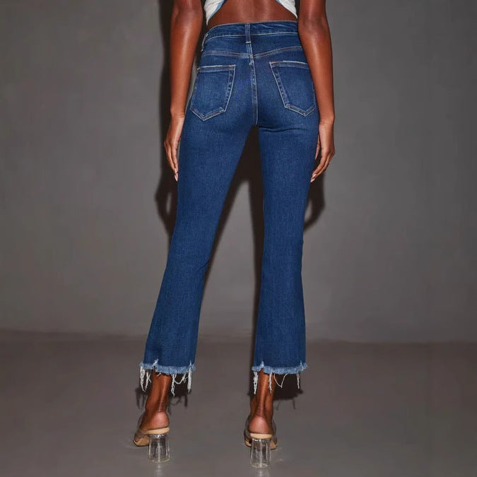 Bootcut jeans for women with frayed hem Lune London