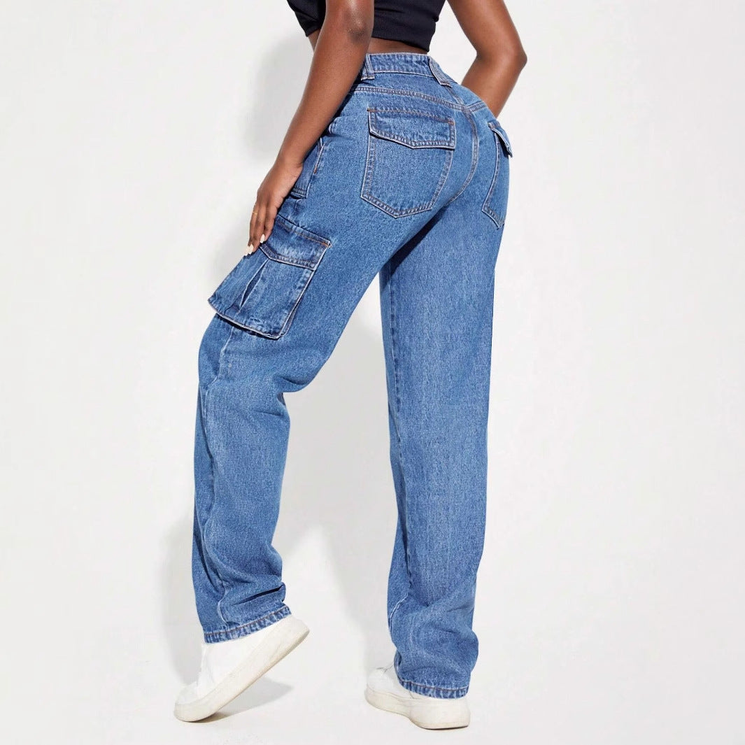 Women's cargo jeans with elastic waistband and practical side pockets Chic & Stil