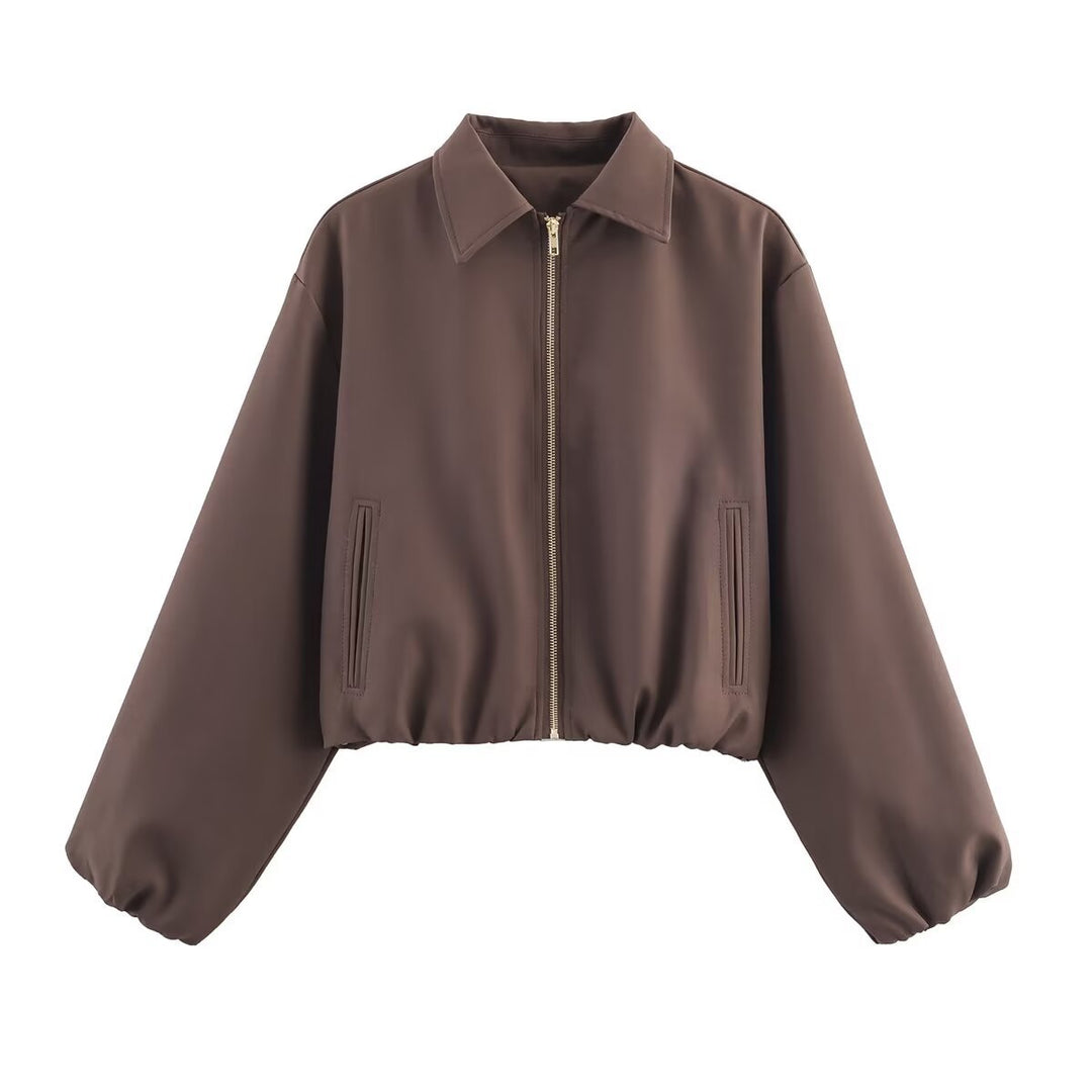 Fashionable cropped women's jacket with decorative zipper and elastic hem Lune London