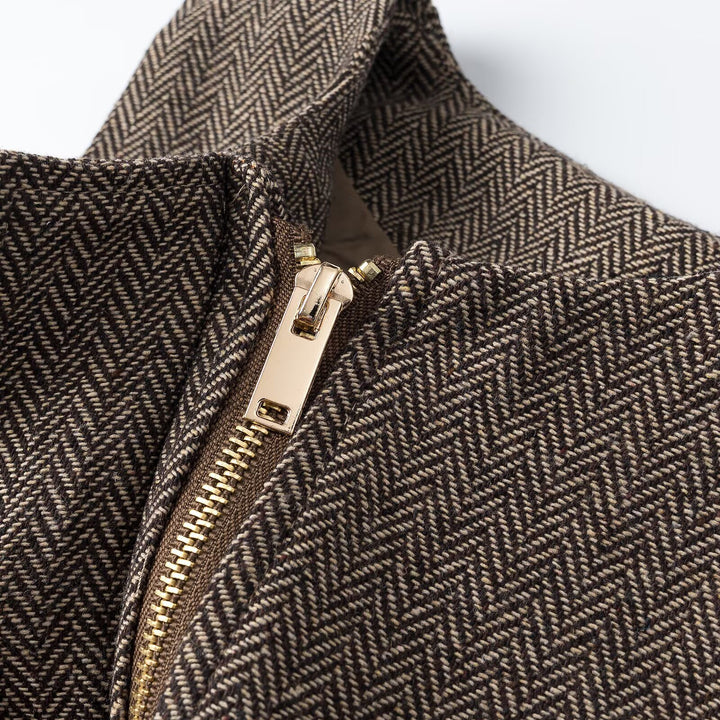 Women's Tailored Sleeveless Long Waistcoat with Herringbone Structure Amarae