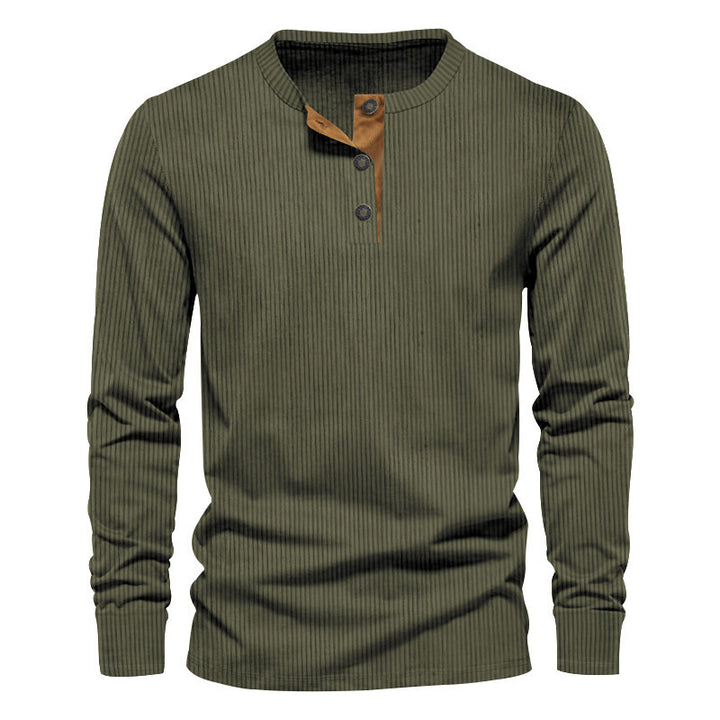 Men's Long Sleeve Henley Shirt with Ribbed Design and Trendy Button Details Lune London