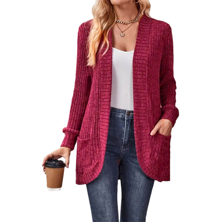 Open knit jacket for ladies with textured surface and practical pockets Lune London