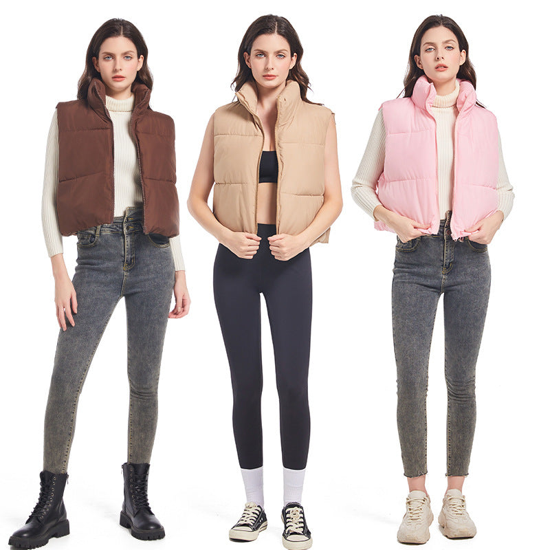 Ladies sleeveless down jacket with high collar and adjustable drawstring waist Lune London