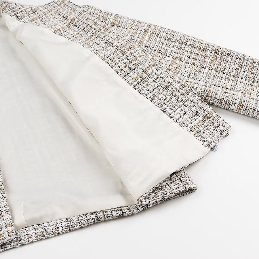 Women's Boxy Boucle Tweed Jacket with Gold Button Detail and Lightweight Lining Amarae