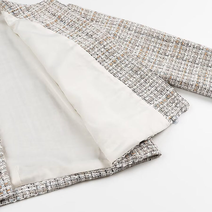 Women's Boxy Boucle Tweed Jacket with Gold Button Detail and Lightweight Lining Amarae