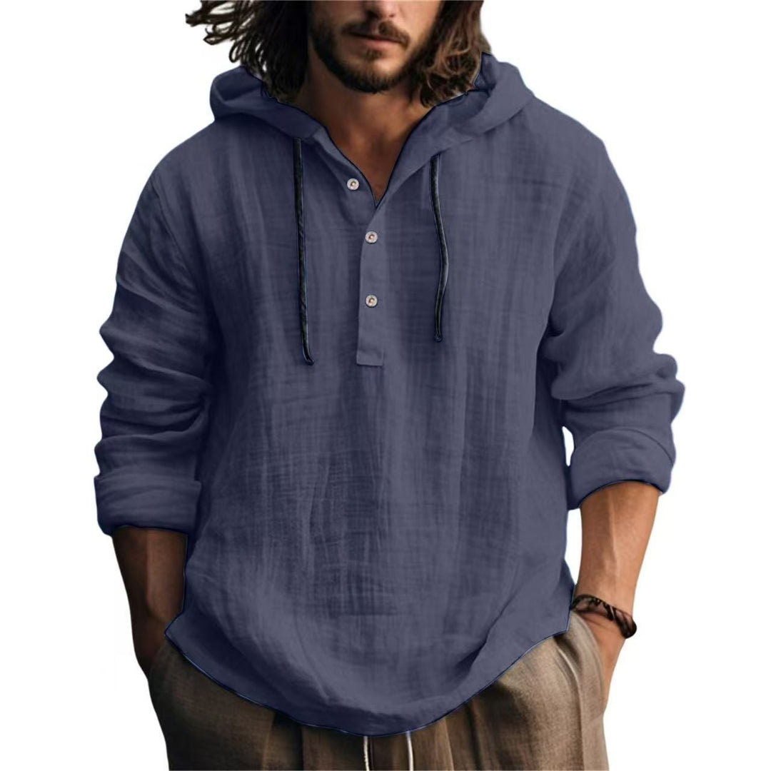 Linen hooded sweatshirt for men with button placket and relaxed fit Lune London