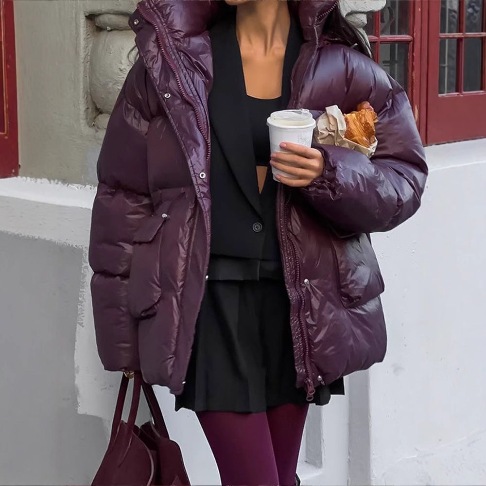 Ladies Oversized Puffer with visible quilted design and high collar Amarae
