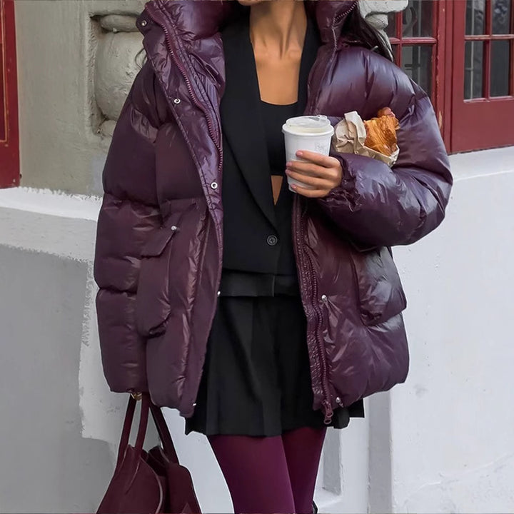 Ladies Oversized Puffer with visible quilted design and high collar Amarae