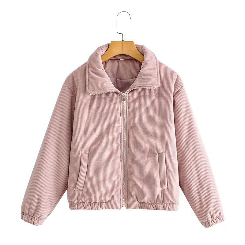 Veste en corduroy décontractée pour femmes avec col haut et poignets élastiques Chic & Stil
