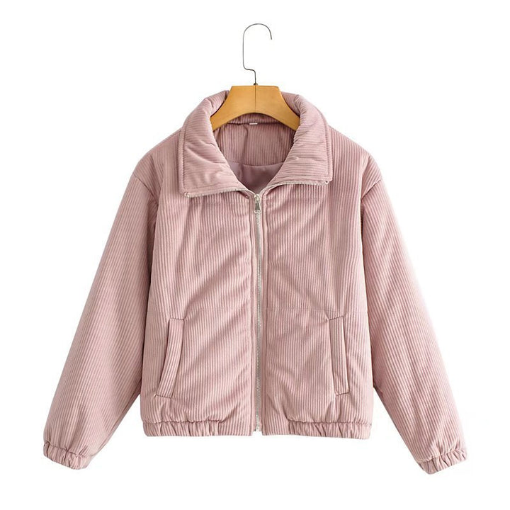 Veste en corduroy décontractée pour femmes avec col haut et poignets élastiques Chic & Stil