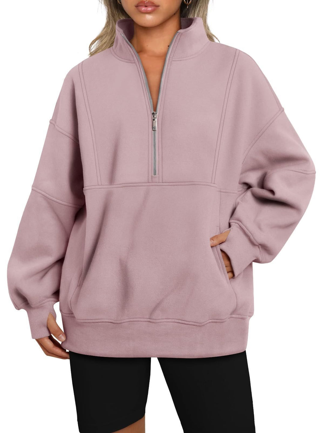 Sporty hoodie top for women with high collar and zip Lune London