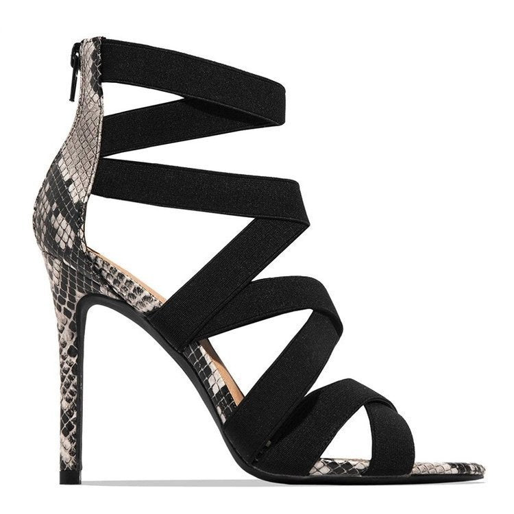 Platform sandals for women with adjustable straps and an elegant snake leather design Lune London