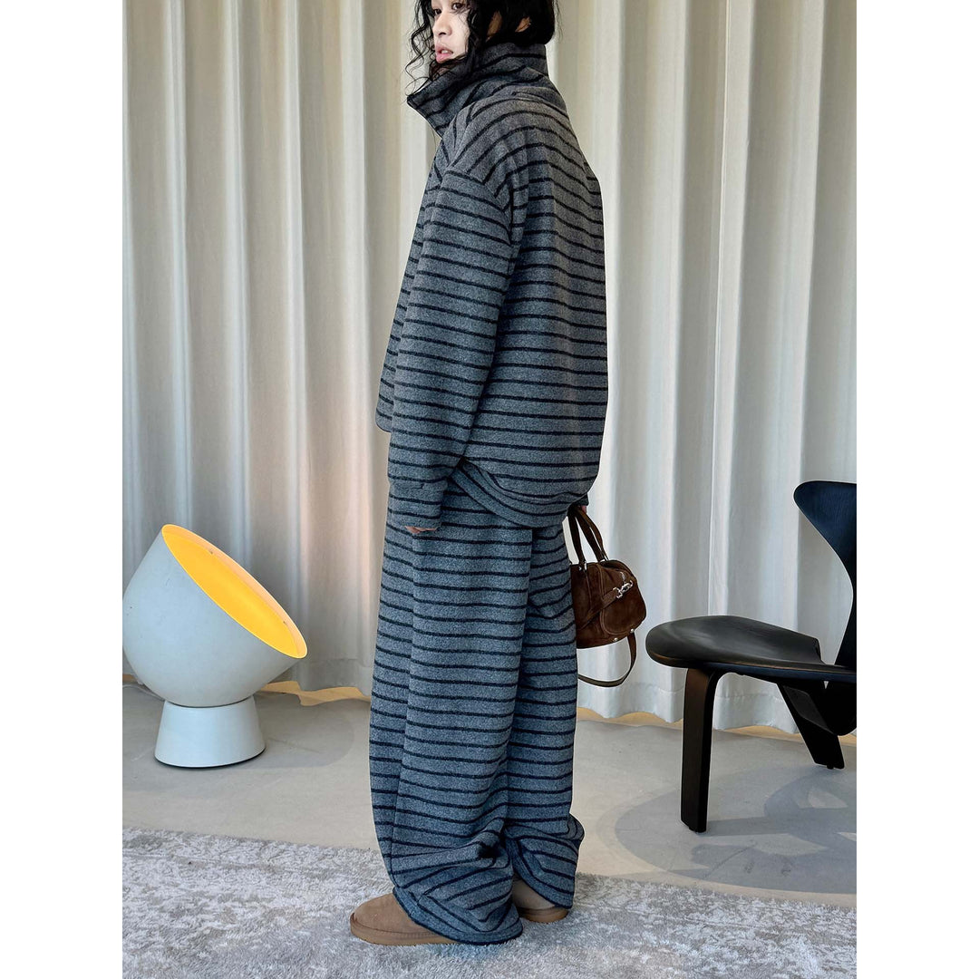 Women's Striped Lounge Set with Half Zip, Stand-Up Collar and Wide Palazzo Pants Amarae