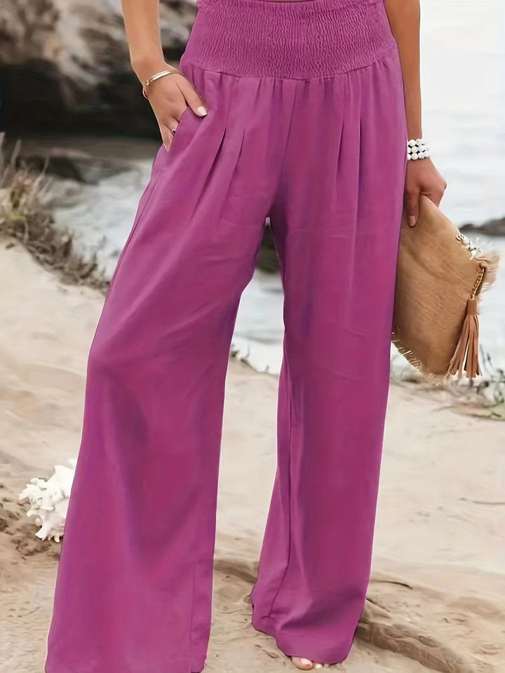 Summer wide-leg pants for women with elastic waist and elegant draping Lune London