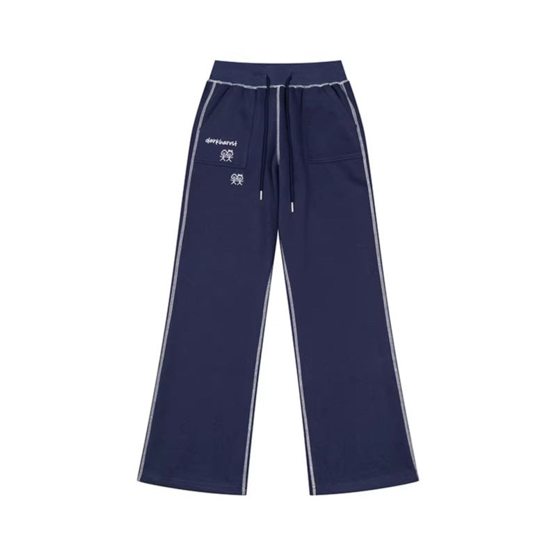 Women's Wide Lounge Pants with High Waist, Drawstring and Contrast Stitching Amarae