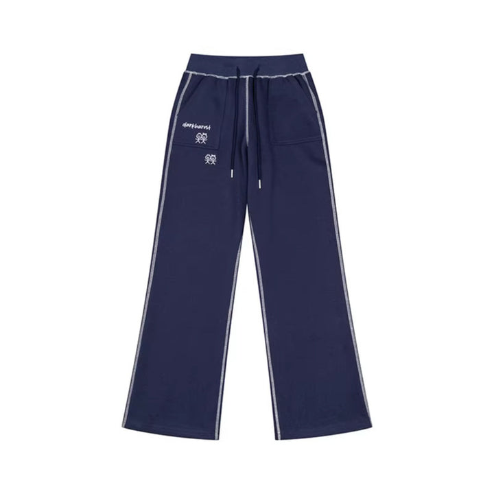 Women's Wide Lounge Pants with High Waist, Drawstring and Contrast Stitching Amarae