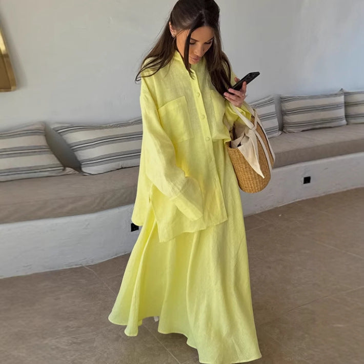 Maxi dress for women with a loose fit and casual shirt collar Lune London