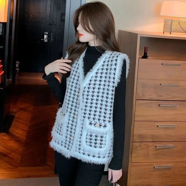 Gilet à la mode pour femmes avec motif pied-de-poule classique Chic & Stil