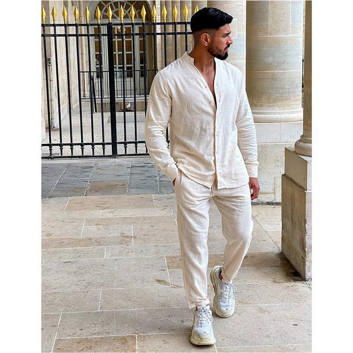 Men's casual linen set with button placket and elastic waistband Lune London
