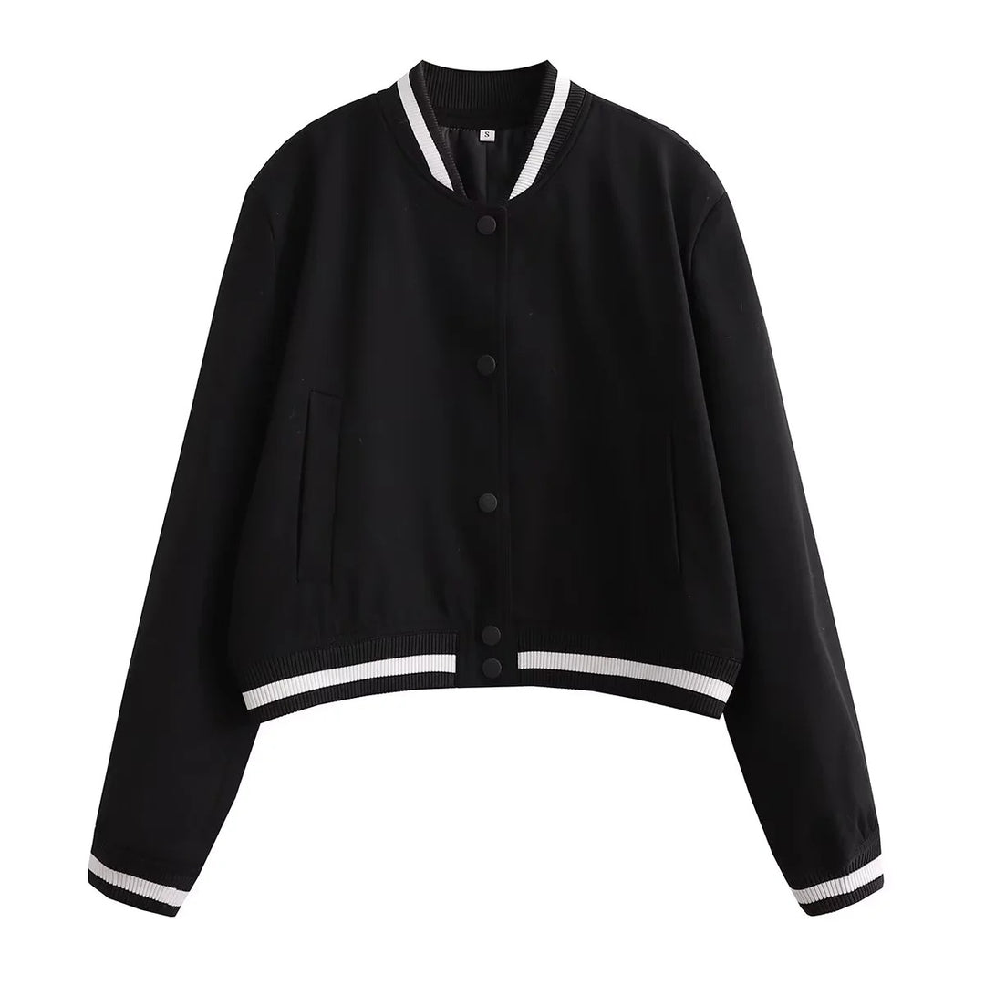 Veste bomber à la mode pour femmes avec des poignets en tricot contrastants et des poches pratiques