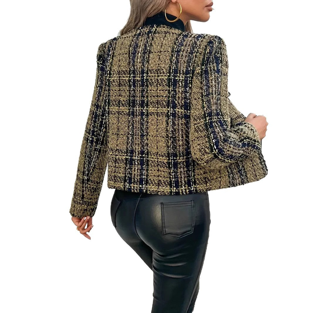 Fashionable tweed jacket for women with a textured design and elegant button details Lune London
