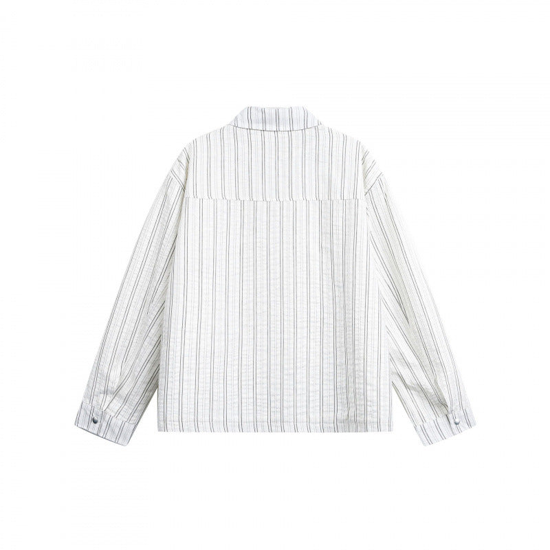 Unisex Striped Overshirt Jacket with Shirt Collar and Concealed Zipper Amarae