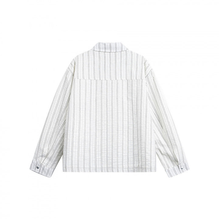 Unisex Striped Overshirt Jacket with Shirt Collar and Concealed Zipper Amarae