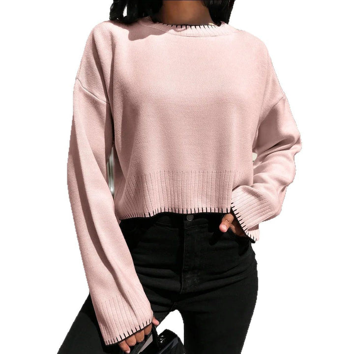 Cropped knitted sweater for women with wide hem and decorative detail Lune London