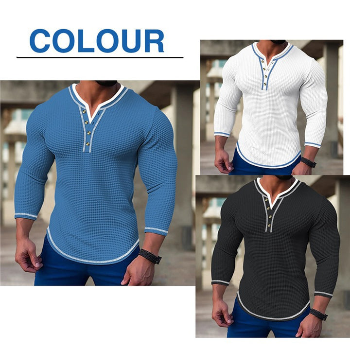 Men's long sleeve Henley shirt with textured design and button placket Lune London