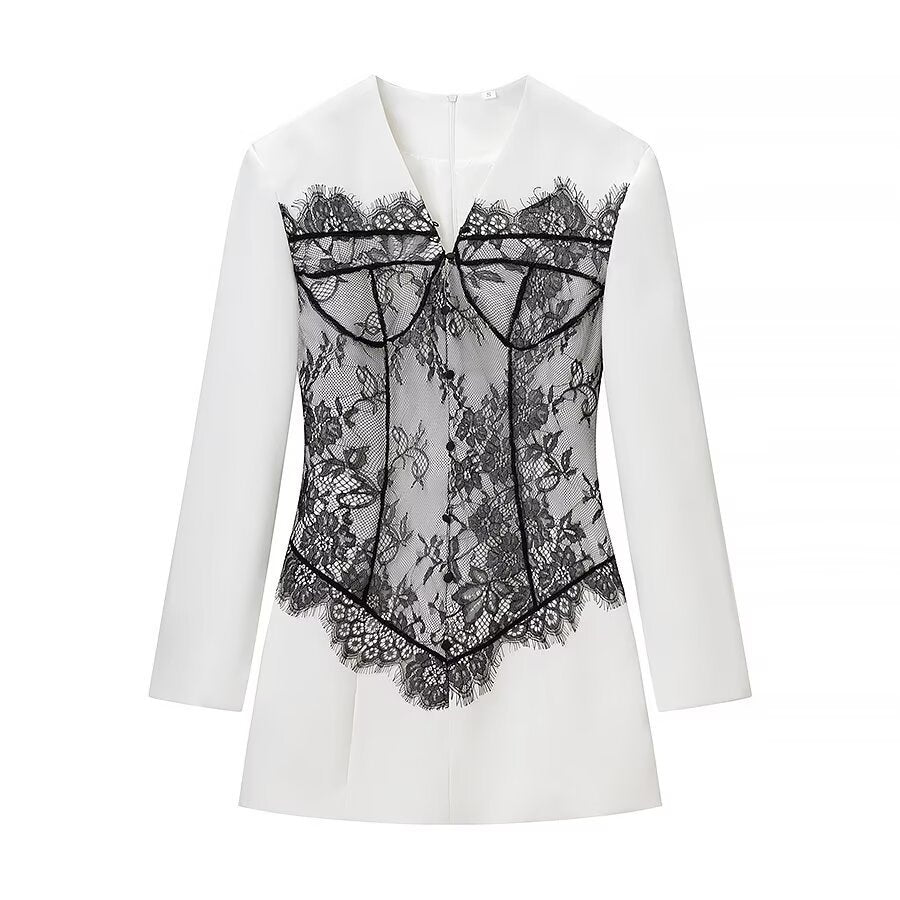 Women's Tailored Mini Dress with Corset Look and Lace Appliqué Amarae