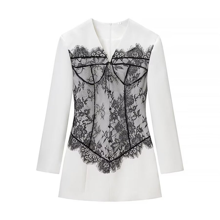 Women's Tailored Mini Dress with Corset Look and Lace Appliqué Amarae