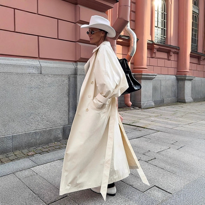 Ladies maxilength tailored trench coat made of lightweight cotton blend with tie belt Amarae