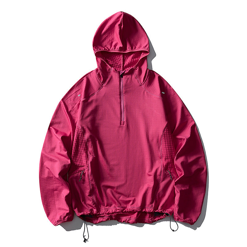 Unisex Lightweight Oversized Hoodie with Half Zip, Quilted Inserts and Drawstring Hood