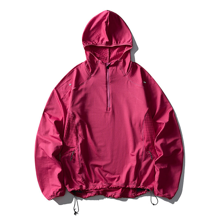 Unisex Lightweight Oversized Hoodie with Half Zip, Quilted Inserts and Drawstring Hood