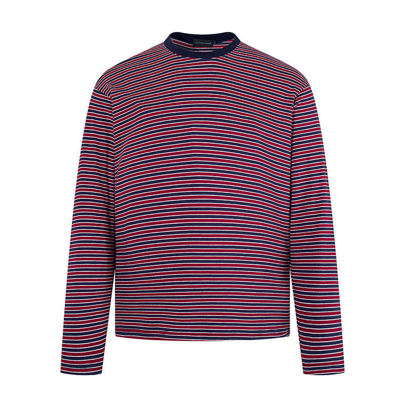 Men's Striped Long-Sleeve Shirt made of Cotton Blend with Round Neck and Relaxed Fit Amarae